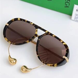 Bottega Veneta Tortoiseshell Aviator Sunglasses with GoldAccents